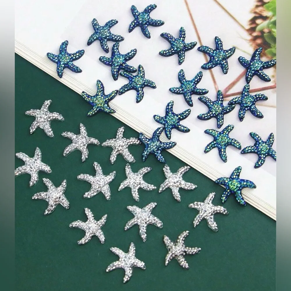 30 Blue Starfish-Shaped Glitter Appliqués For Earrings, Hair, Crafts, NWT